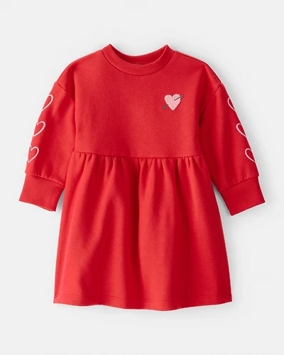 Baby Girl Heart Fleece Long-Sleeve Dress - Red