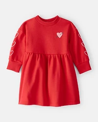 Baby Girl Heart Fleece Long-Sleeve Dress - Red