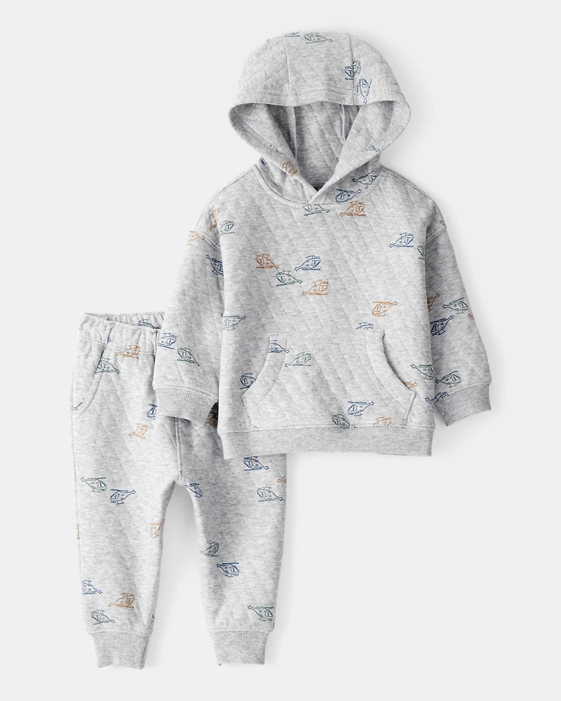 Baby Boy 2-Piece Helicopter Quilted Hoodie & Pant Set - Grey