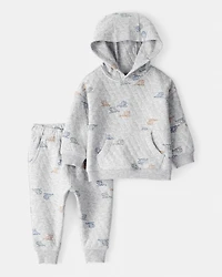 Baby Boy 2-Piece Helicopter Quilted Hoodie & Pant Set - Grey