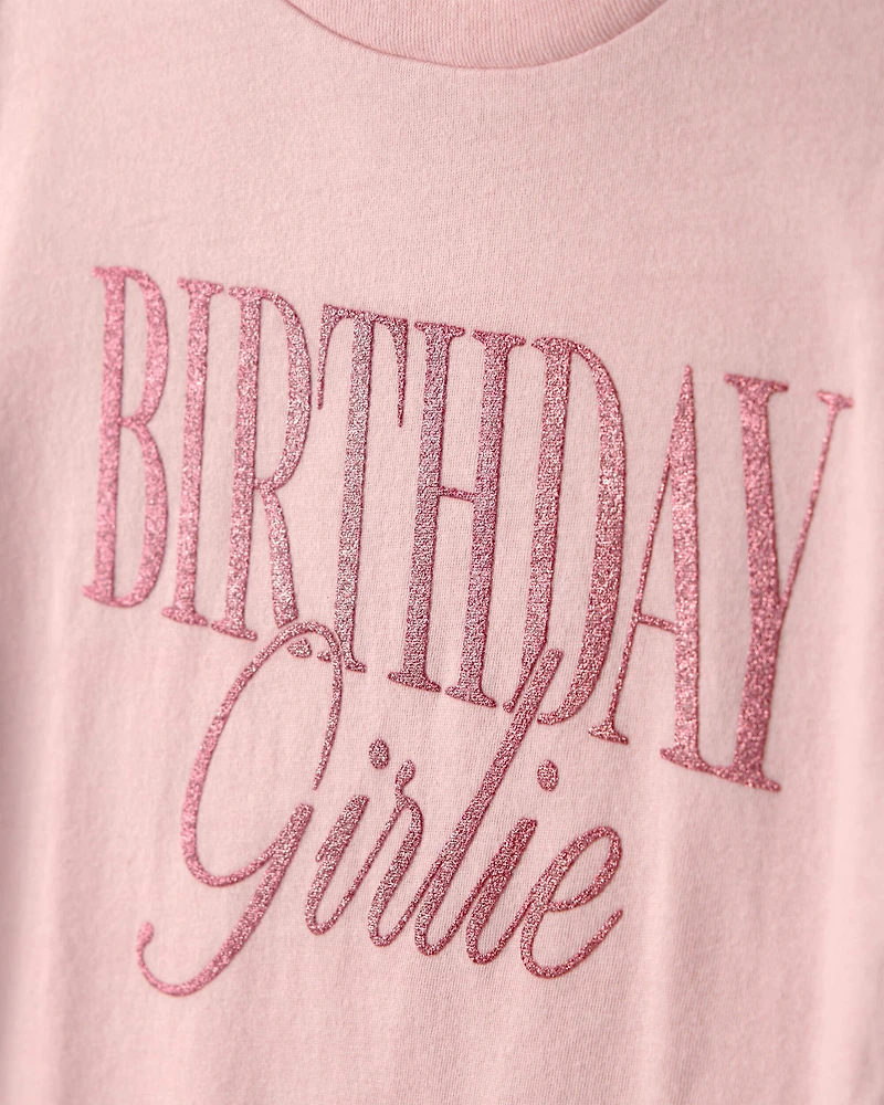 Girls 'Birthday Girlie' Graphic Tee - Pink