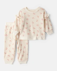 Baby Girl 2-Piece Cherry Fruit Print Long-Sleeve Tee & Pant Set - Ivory