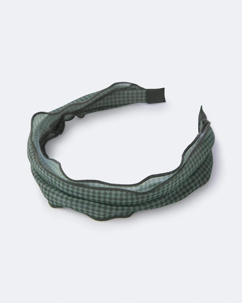 Toddler Girl Checkered Chiffon Headband - Green
