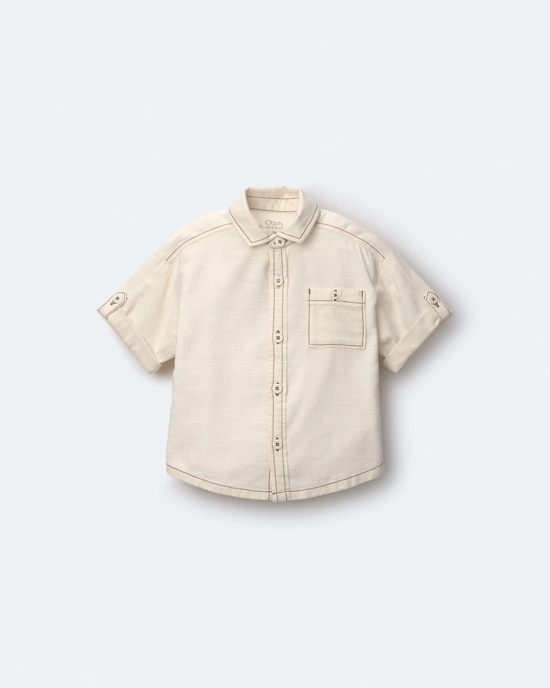 Toddler Boy Button-Down Short Sleeve Shirt - Cream