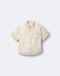 Toddler Boy Button-Down Short Sleeve Shirt - Cream