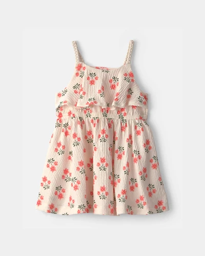 Baby Girl Floral Ruffle Dress - Cream