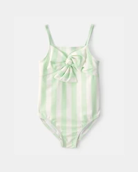 Toddler Girl 1-Piece Striped Swimsuit - Green/Ivory