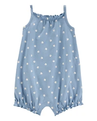 Baby Girl Shell Cotton Romper - Blue