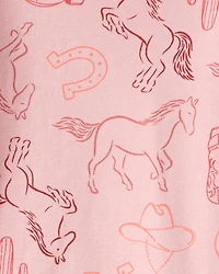 Girls Cowgirl Print 100% Cotton Long-Sleeve Snug Fit 4-Piece Pyjamas - Pink