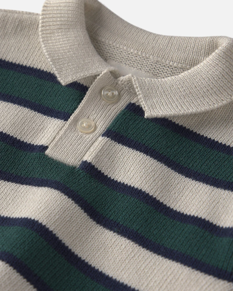 Baby Boy Organic Cotton Sweater Knit Polo Stripes