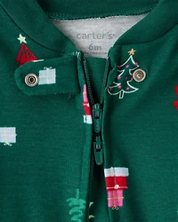 Baby Christmas Tree Print 100% Cotton Long-Sleeve Sleeper - Green