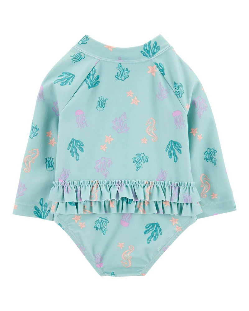 Baby Girl 1-Piece Coral Print Rashguard