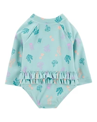 Baby Girl 1-Piece Coral Print Rashguard