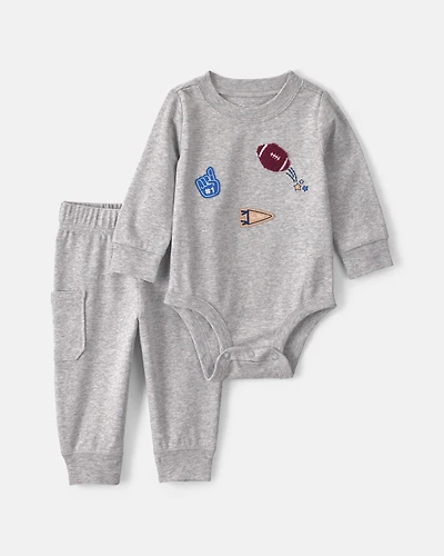 Baby Boy 2-Piece Varsity Long-Sleeve Bodysuit & Pant Set - Grey