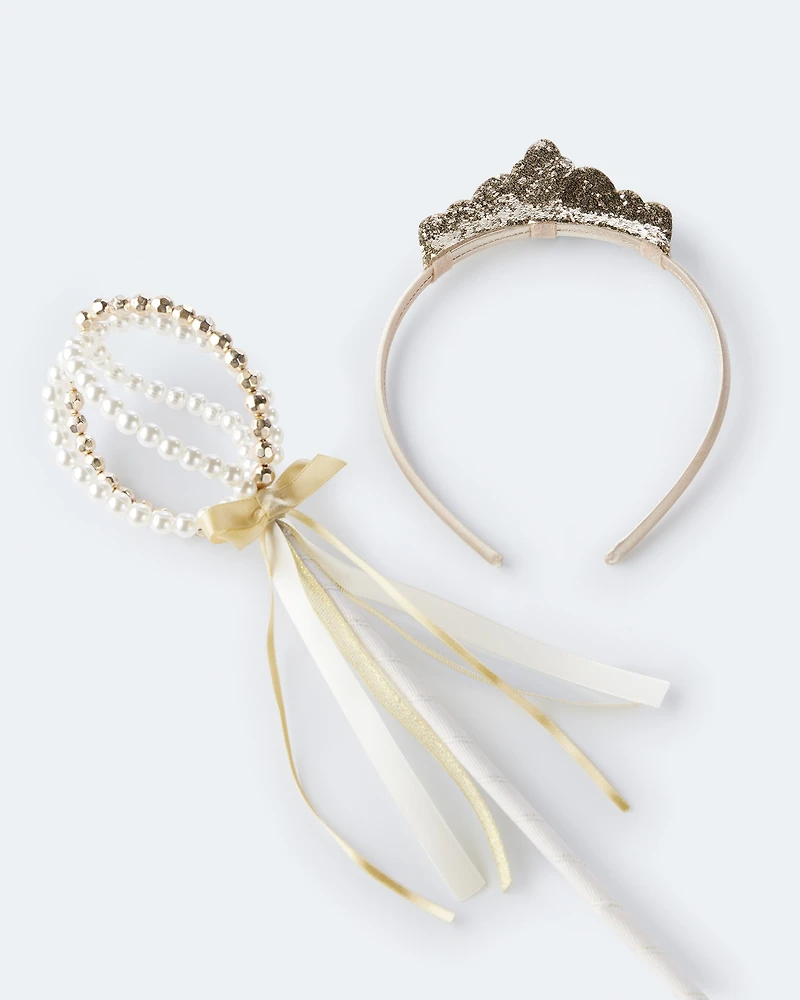 Toddler Girl 2-Pack Crown & Septer Set - Gold/Pearl