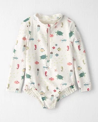 Toddler Girl Recycled Rashguard Swimsuit Under the Sea