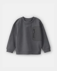 Toddler Boy French Terry Zipper Pullover Sweatshirt - Grey