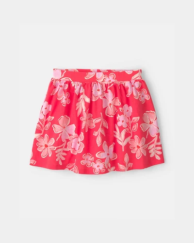 Girls Tropical Floral Skort - Coral