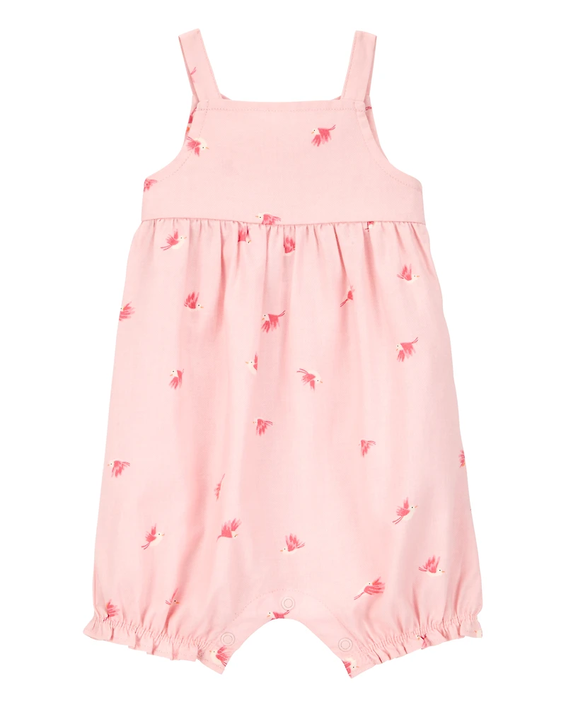Baby Girl Bird Print Tank Romper - Pink