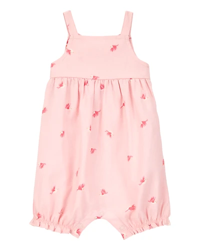 Baby Girl Bird Print Tank Romper - Pink