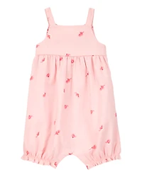 Baby Girl Bird Print Tank Romper - Pink