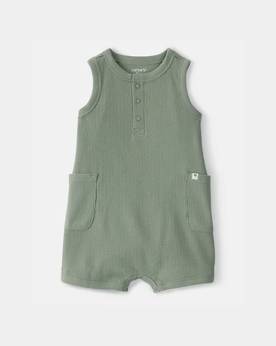 Baby Boy Solid Thermal Sleeveless Romper - Green