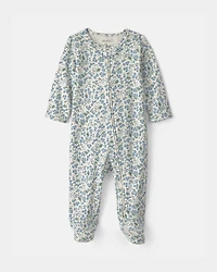 Baby Girl Floral 100% Cotton 2-Way Zip Sleeper - Blue/Ivory