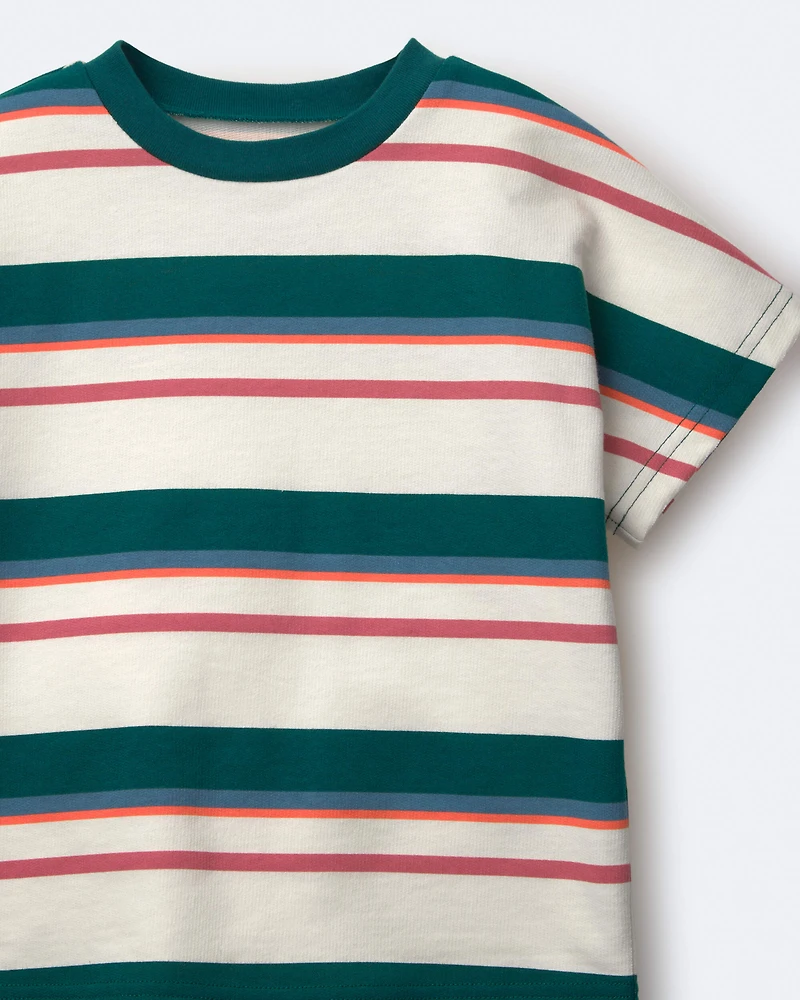 Toddler Dolman Tee Stripes - Green/Cream