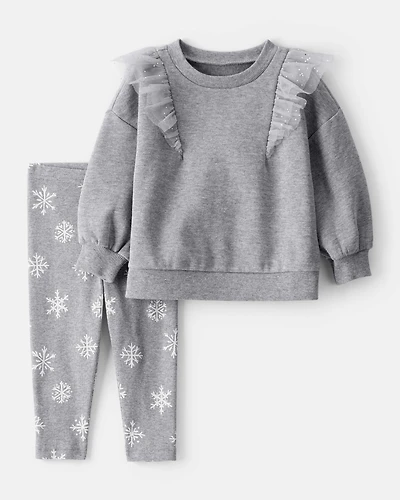 Baby Girl 2-Piece Snowflake Print Long-Sleeve Tee & Pant Set