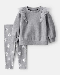Baby Girl 2-Piece Snowflake Print Long-Sleeve Tee & Pant Set