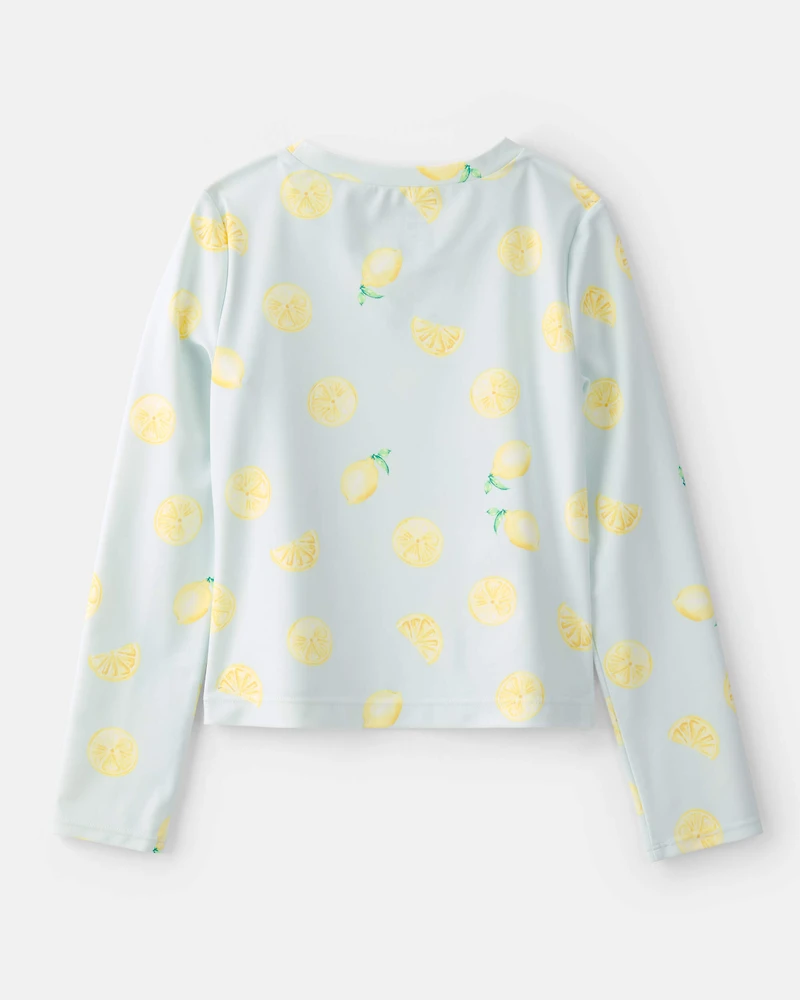 Girls 3-Piece Lemon Striped Rashguard Swimsuit Set - Blue