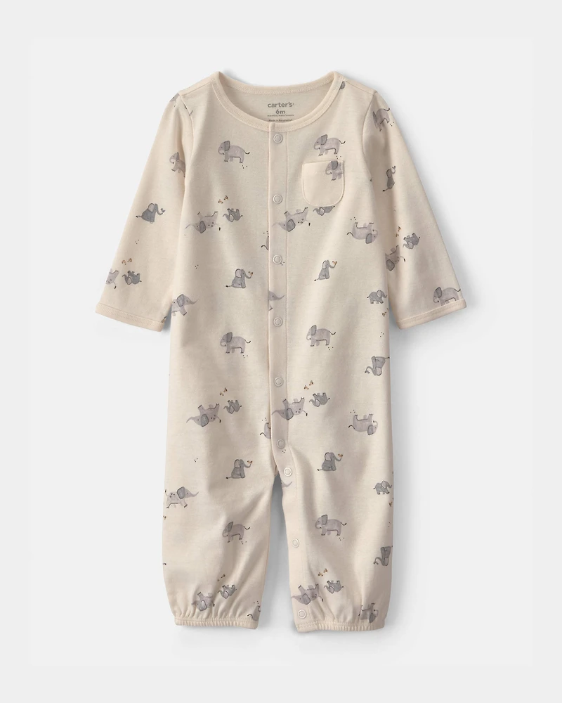 Baby Elephant 100% Cotton Converter Gown – Cream