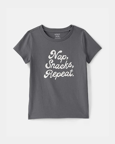 Toddler Girl 'Nap Snacks Repeat' Graphic Tee - Grey