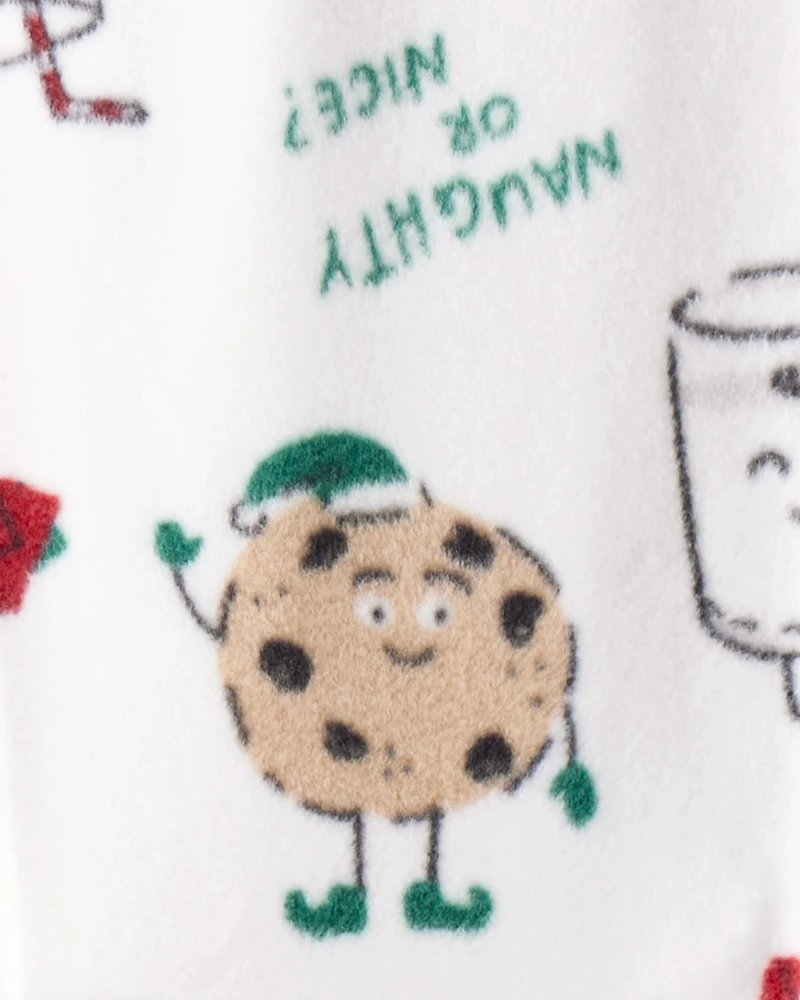Baby Santa Print Loose Fit Fleece Long-Sleeve Sleeper - White