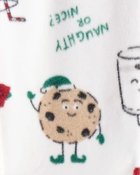 Baby Santa Print Loose Fit Fleece Long-Sleeve Sleeper - White