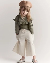 Toddler Girl Wide Leg Pocket Pant - Cream