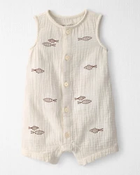 Baby Organic Cotton Gauze Embroidered Romper
