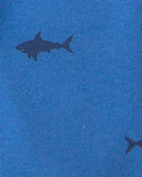 Toddler Boy Shark 100% Cotton Short-Sleeve Snug Fit 4-Piece pyjama Set - Blue