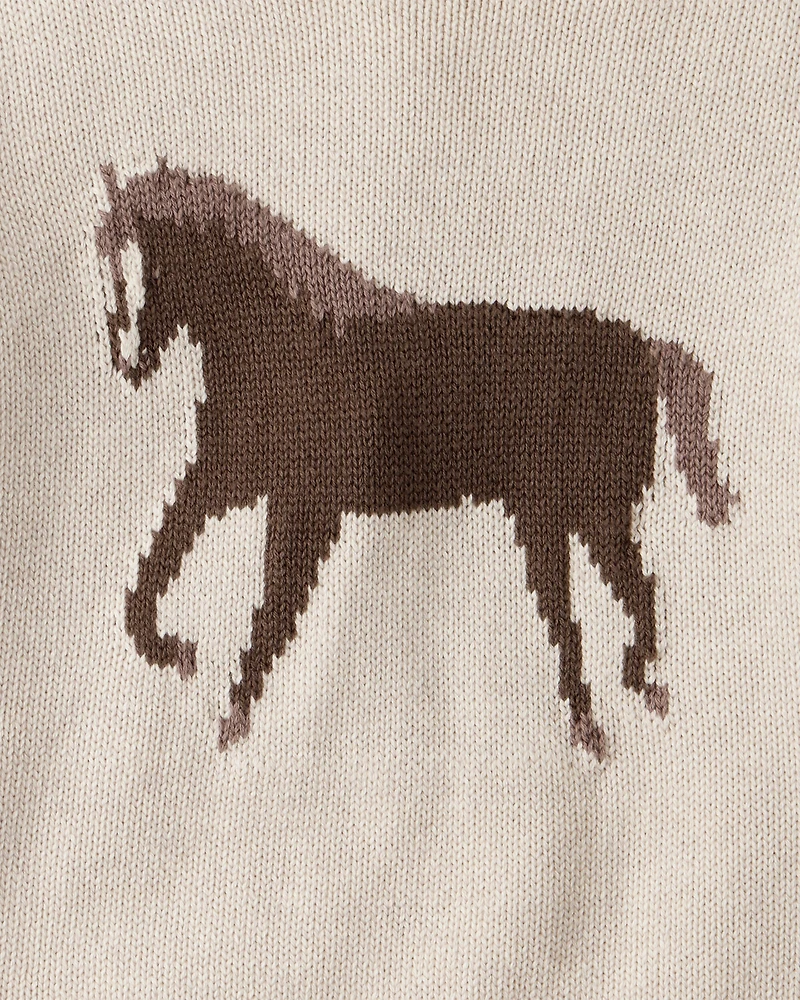 Toddler Organic Cotton Horse Sweater Knit Pullover