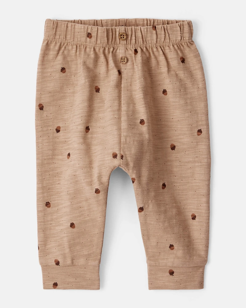 Baby 2-Piece Thanksgiving Acorn Print Cotton Long-Sleeve Tee & Pant Set - Brown/Cream