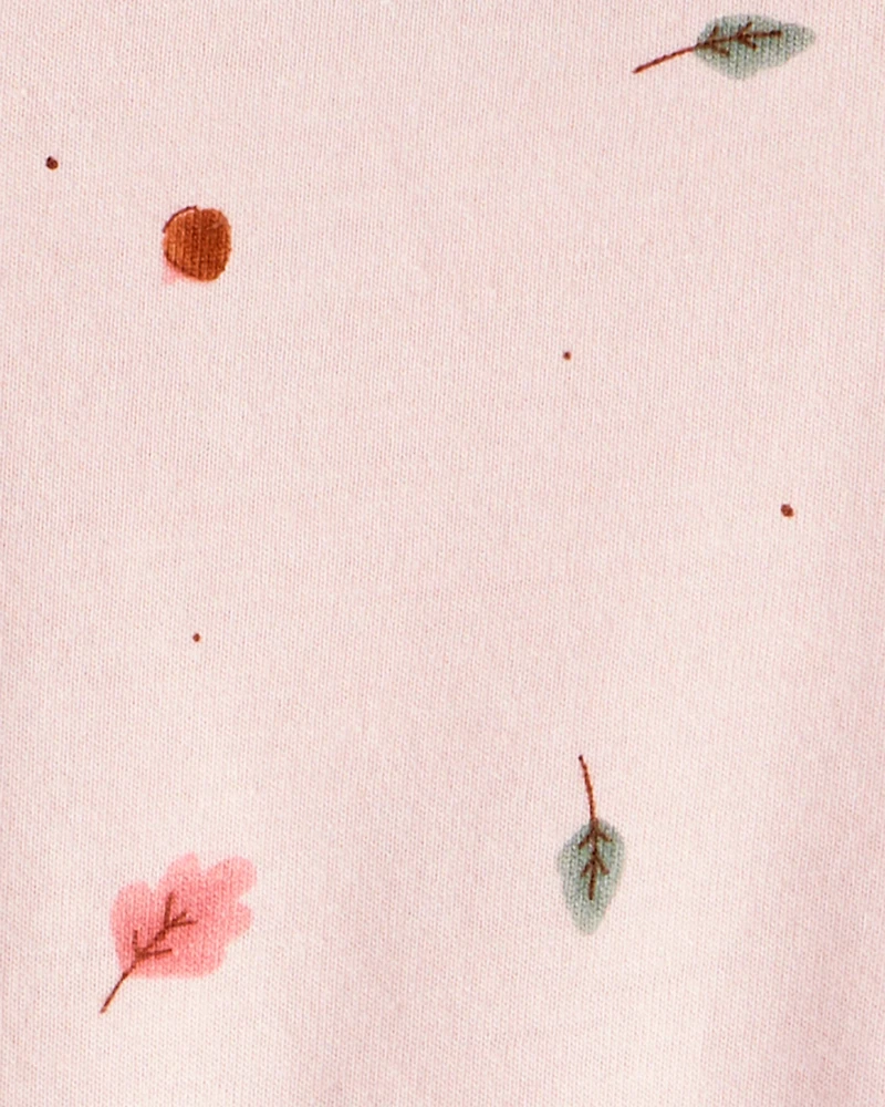 Baby Girl Leaf Print Long Sleeve Dress - Pink