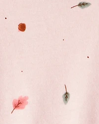 Baby Girl Leaf Print Long Sleeve Dress - Pink