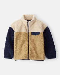 Boys Sherpa Long-Sleeve Zip-Up Jacket - Cream/Navy