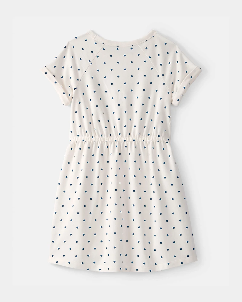 Girls Polka Dot French Terry Dress - White/Blue