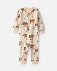Baby Boy 1-Piece Farm 2-Way Zip 100% Cotton Snug Fit Pyjama - Cream