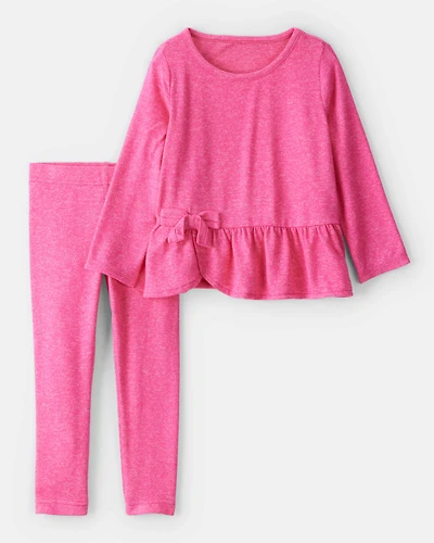 Toddler Girl Bow Peplum Top & Legging Set - Pink