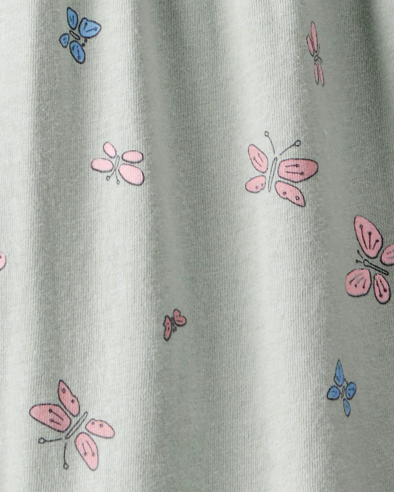 Baby Girl Butterfly Ruffle Cotton Long-Sleeve Jumpsuit - Green