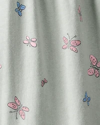 Baby Girl Butterfly Ruffle Cotton Long-Sleeve Jumpsuit - Green