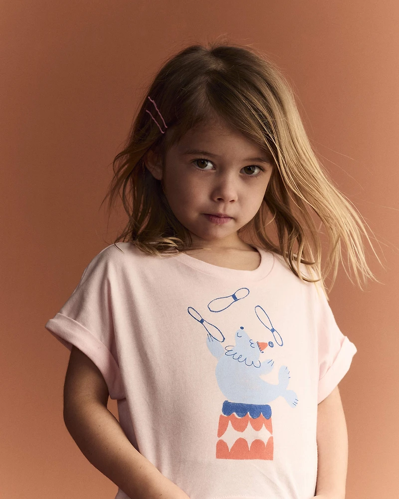 Toddler Girl Breezy High-Low Top Circus Print - Pink
