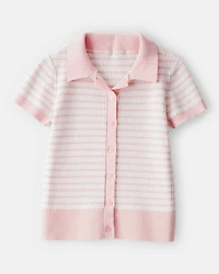 Kid Striped Button-Front Long-Sleeve Tee